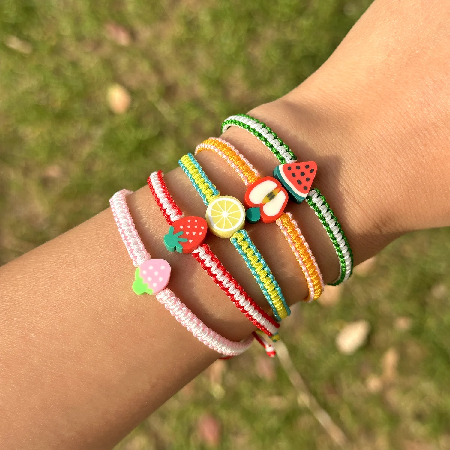 

Bohemian Summer Fruit Bracelet For Women Girls Watermelon Lemon Strawberry Handwoven Adjustable Bangles Friendship Jewelry Gifts