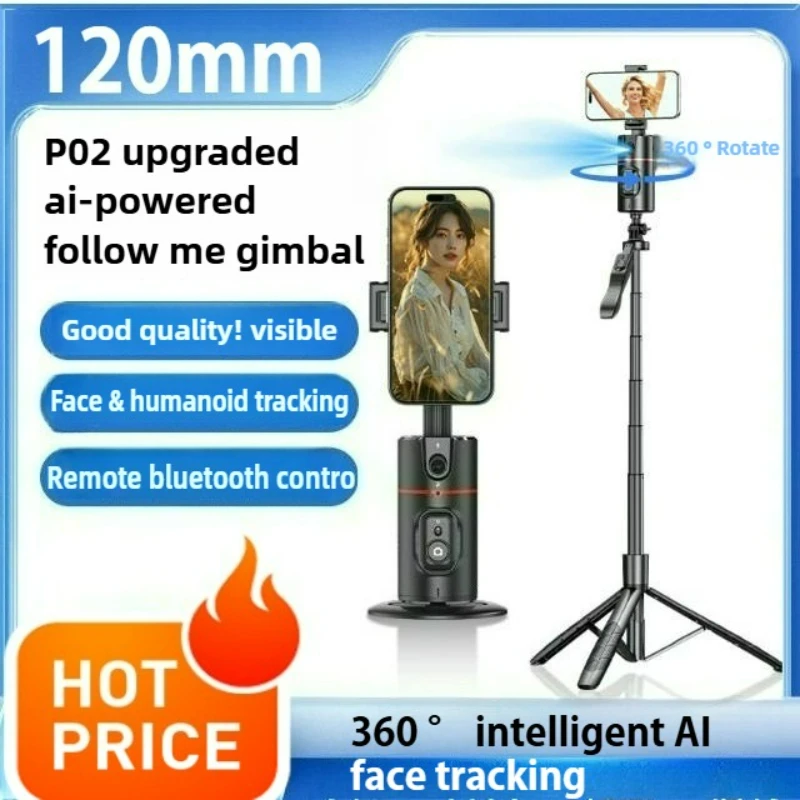 

P02 Live streaming gimbal tracking tool for mobile phone shooting, anti shake panoramic 360 ° intelligent AI face tracking