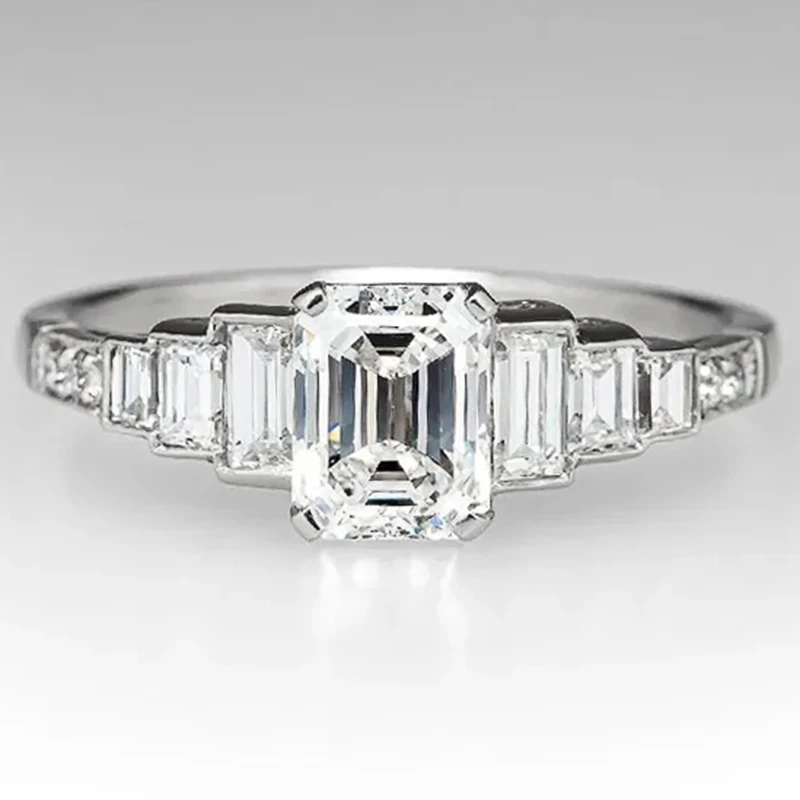 Huitan Fashion Square Cubic Zirconia Crystal Rings for Women Simple Design Wedding Engagement Bands Accessories Luxury Jewelry