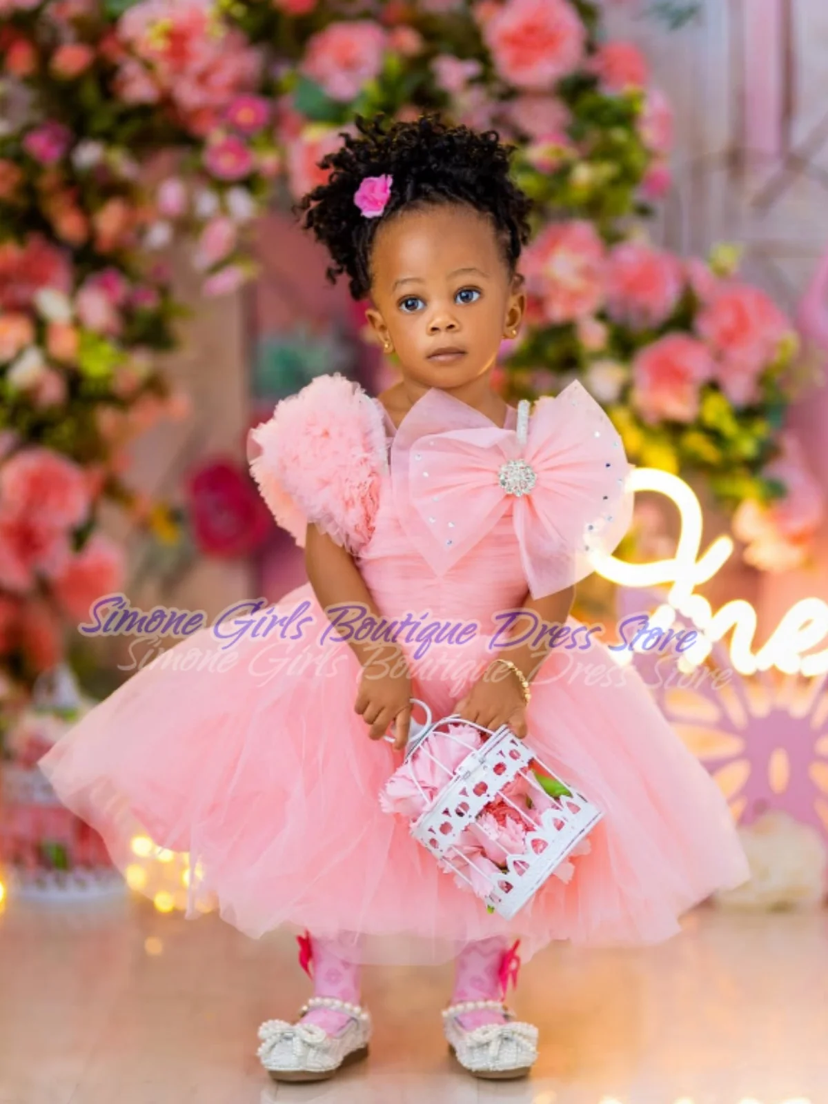 Bow Sequin Tutu Skirt Lantern sleeve Puff sleeves flower girl dresses for Wedding Ceremonies Photo Shoots Dance Performances