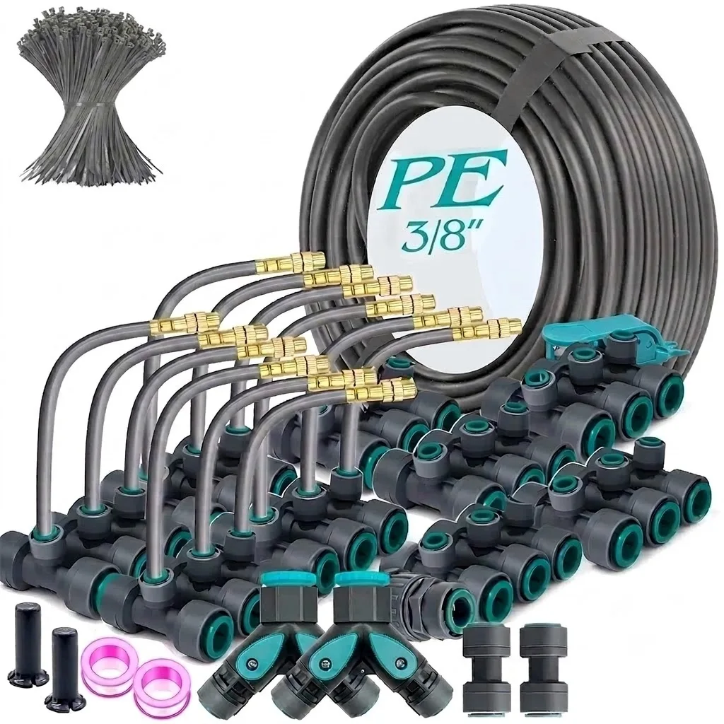 Quick Connect Fogging Cooling Dedusting Watering System for Garden Flexible Brass Adjustable Spray Kit Gray 3 8 PE Hose