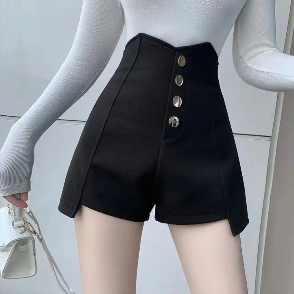 Summer Big Size Irregular Shorts Women High Waist Ingle-breasted Wide Leg A-line Skirt Casual Fashion All-match Skinny Hot Pants