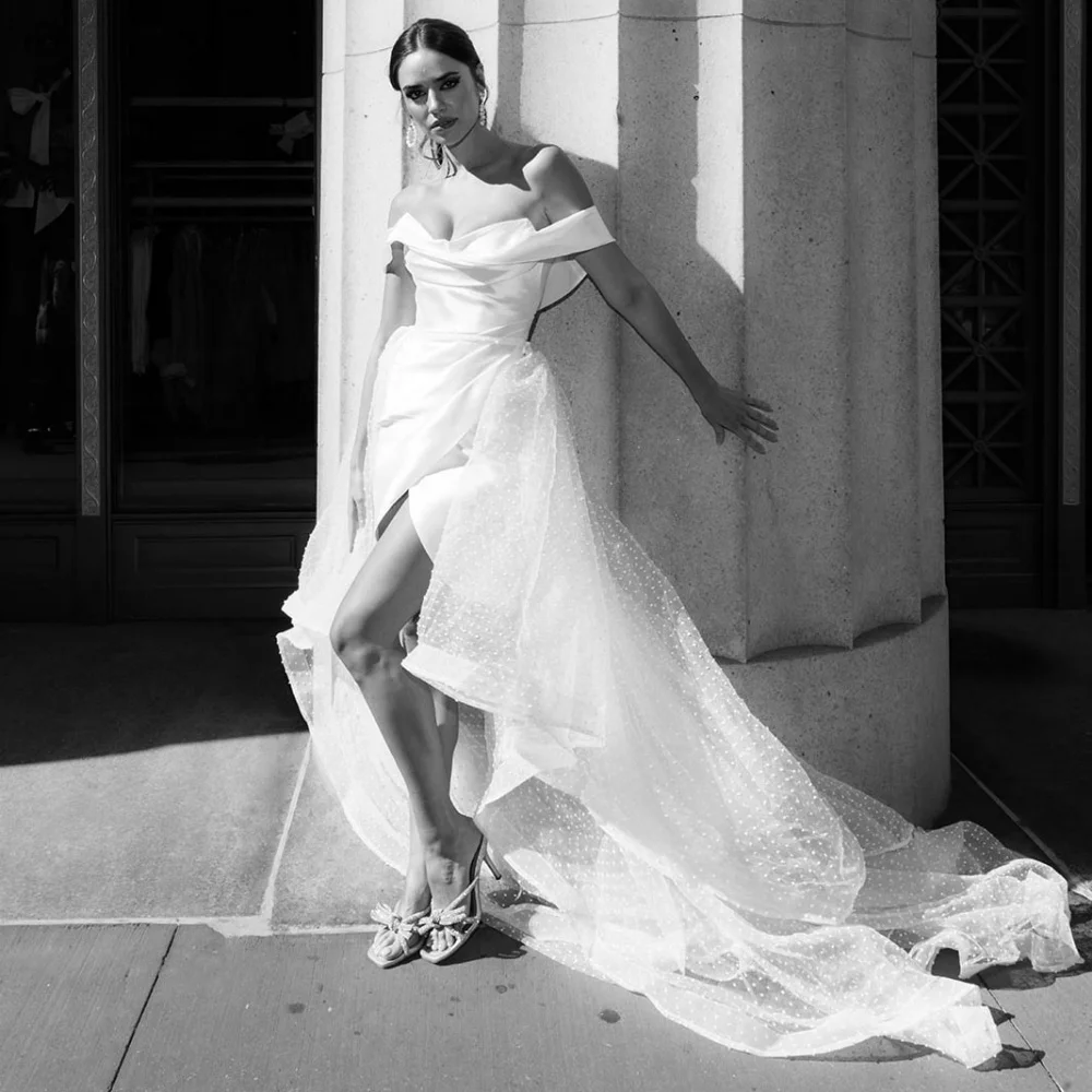 Customized Off The Shoulder Wedding Gown Charming Spot Court Train Wedding Dress Exquisite Bridal Dress Vestidos De Noiva