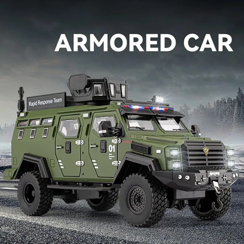 1:24 Sword Toothed Tiger Explosion Proof Car Model Diecast Metal Police Armored Off-road Vehicles Car Model Sound Light Kids Toy