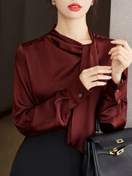 Women Clothing Casual Top Elegant Long Sleeve Shirts Vintage Solid Color Blouses Korean Style Loose Tops