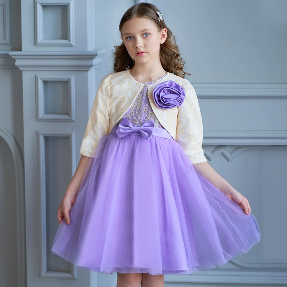 

Детское праздничное платье для девочек, 2 шт., бальное платье на свадьбу, детская одежда принцессы на день рождения, элегантное вечернее платье с большим бантом, Vestidos