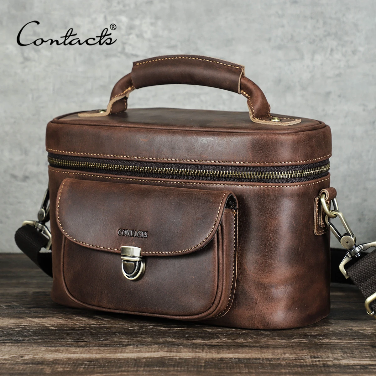 CONTACT'S Genuien Leather Men Shoulder Bag Design Luxury Camera Bag Travel Handle Tote Handbag Photography Organizer Pouch