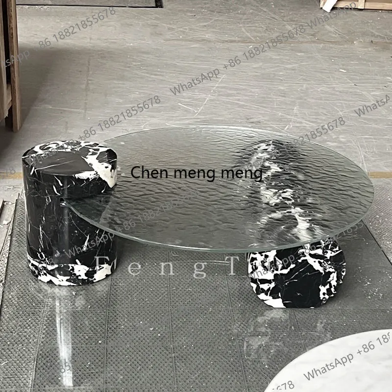 Modern Minimalist Marble Round Coffee Table Living Room Model Room Water Ripple Coffee Table