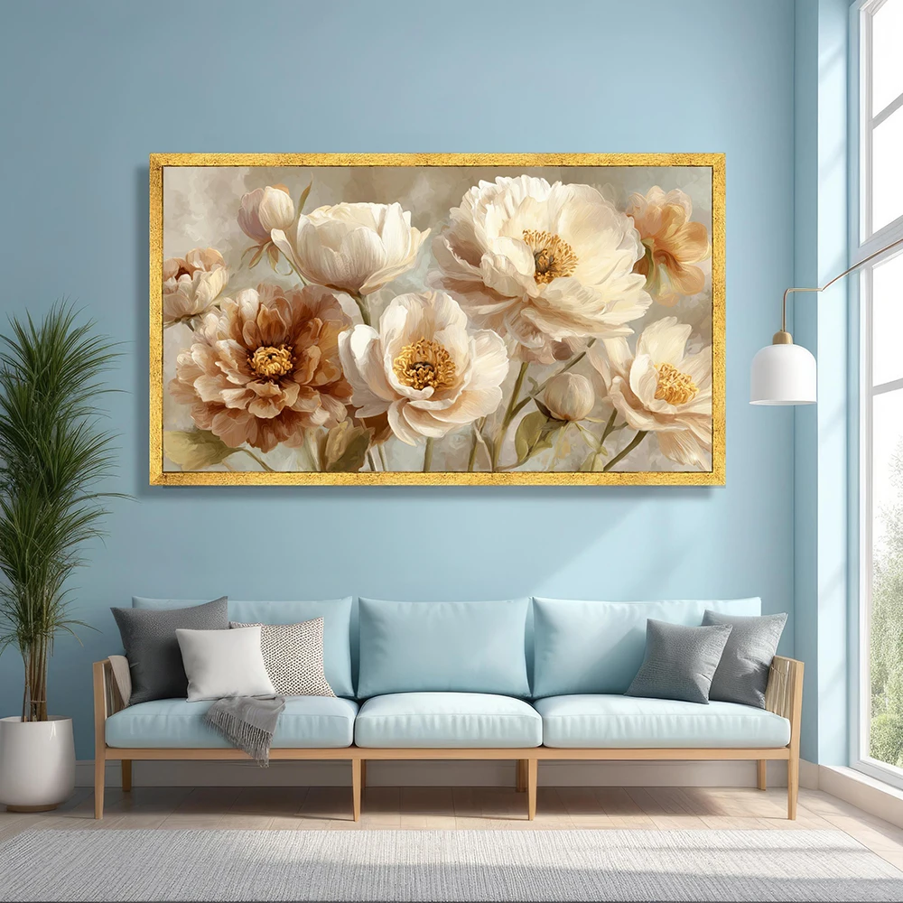 Soft Neutral Peonies Canvas Wall Art, Elegant Floral Painting, Beige and Cream Flowers, Botanical Canvas Decor, Living Room Wall