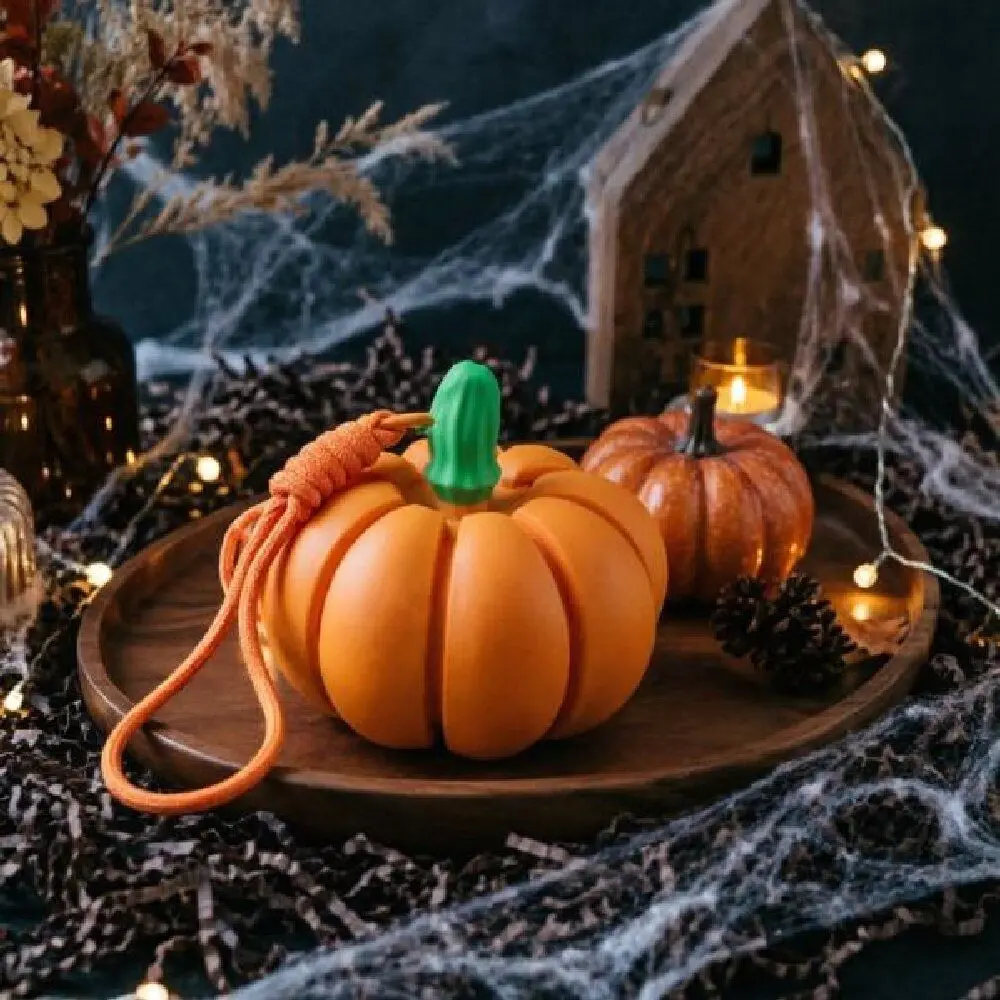 Decorative Button Press Halloween Pumpkin Clicker Keychain Funny Creative 3D Printed Pendant Orange Palm Size Fidget Bag Charm