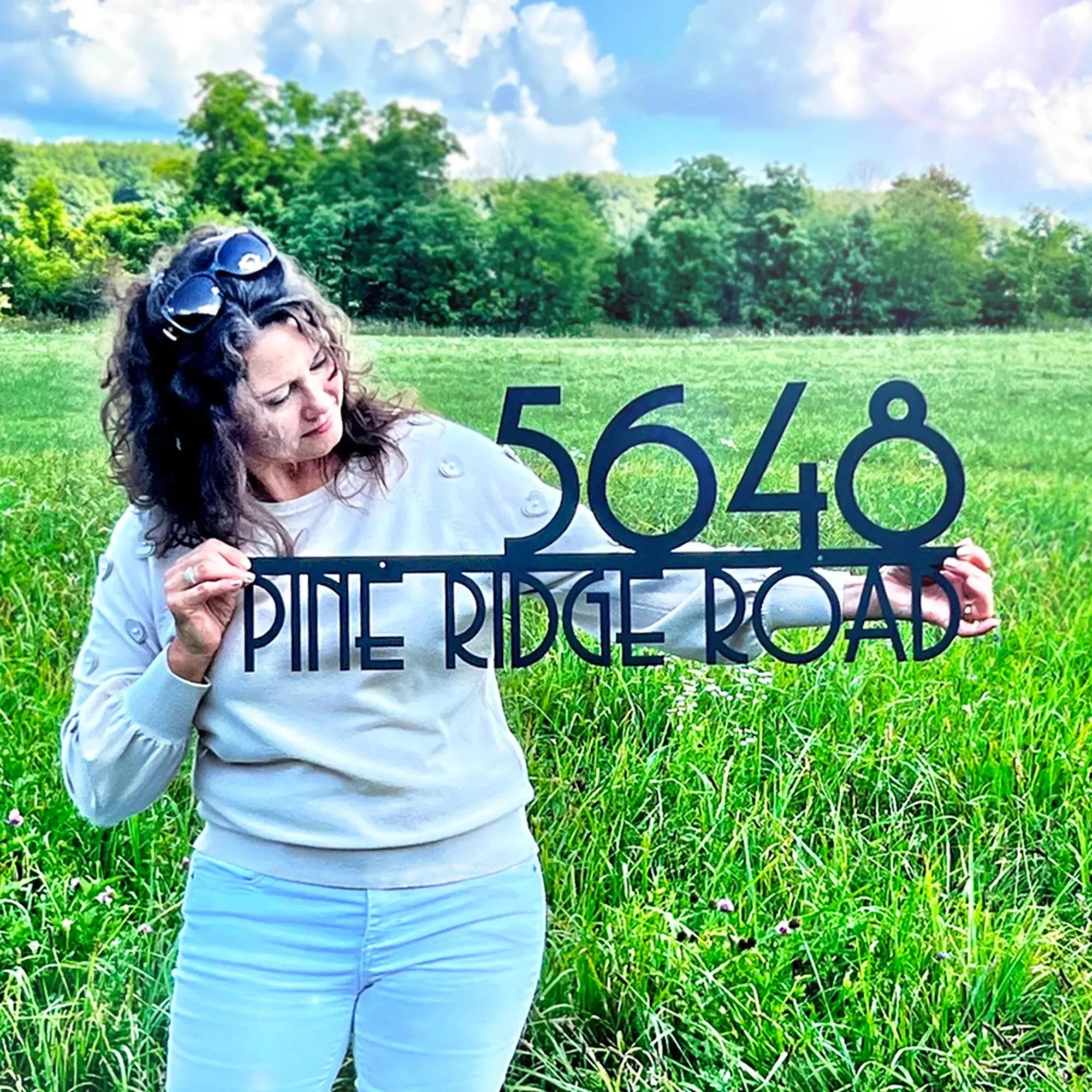 

Mid Century Modern Metal House Number Sign Address Sign with Street Name Retro Style House Number Address Number