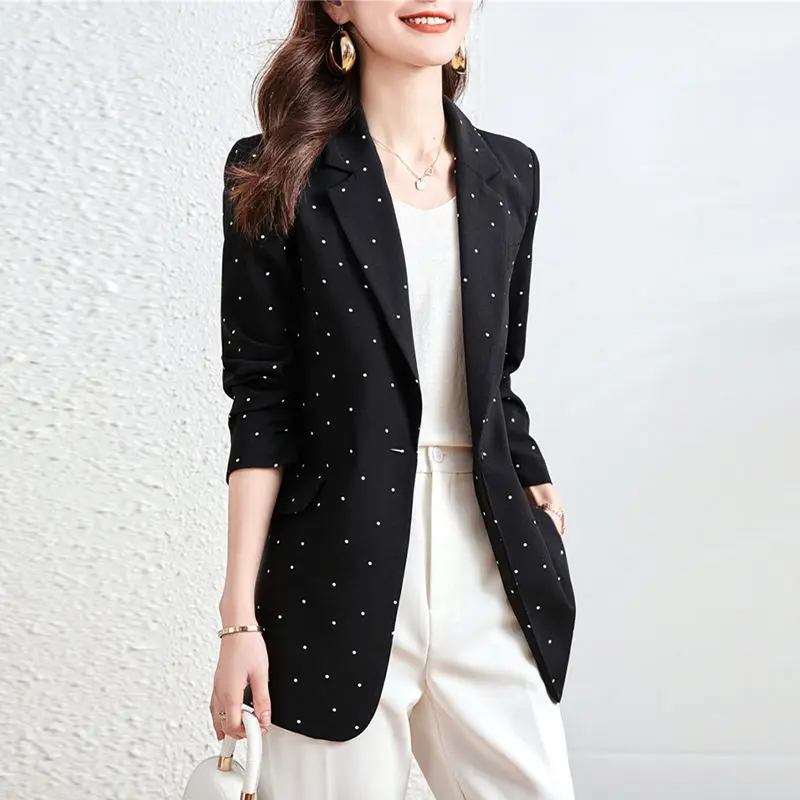 

Polka Dot Small Suit Jacket Women Thin Autumn 2023 New Waist-closing High-grade Explosive Street Spring And Autumn Leisure Suit