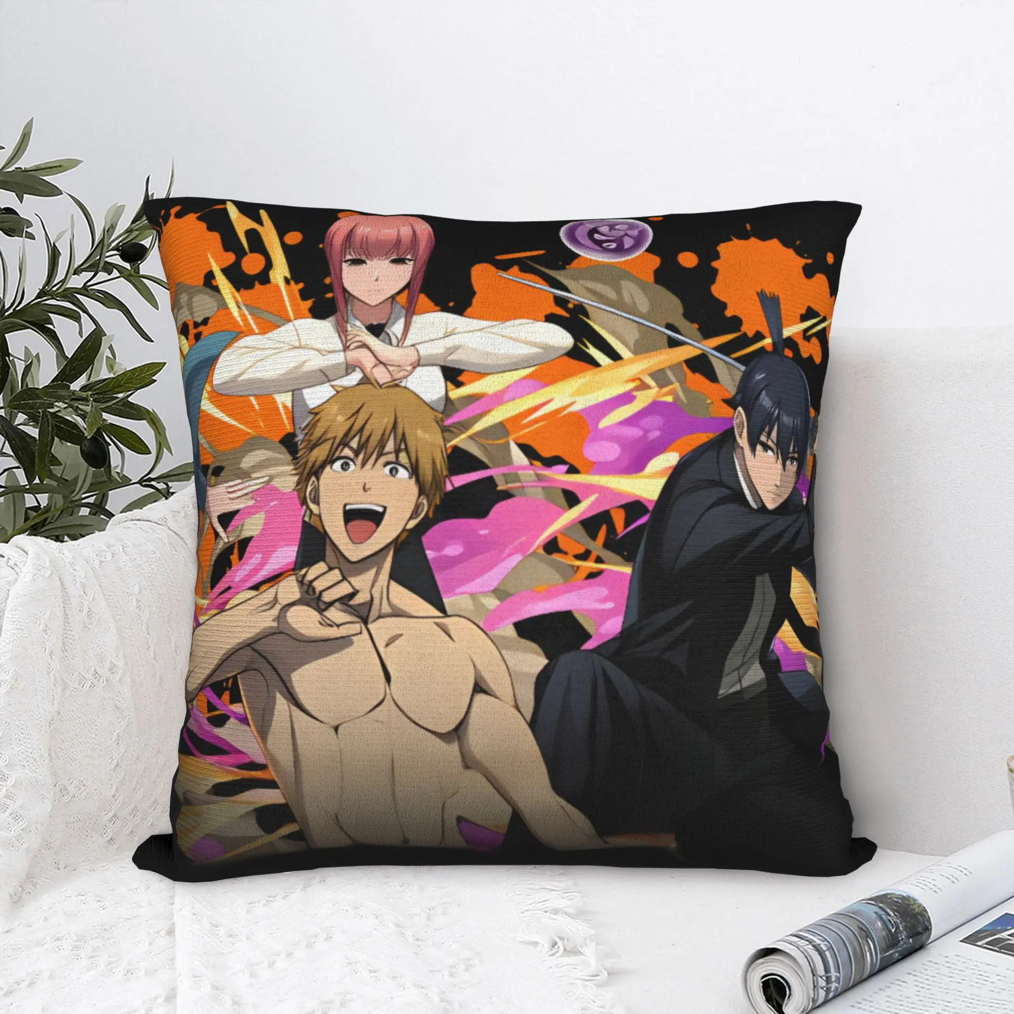 Fashion Makima Chainsaw Man Denji  Cushion Covers 40x40cm Velvet Aki Hayakawa Power  Pillow for Sofa Square Pillowcase