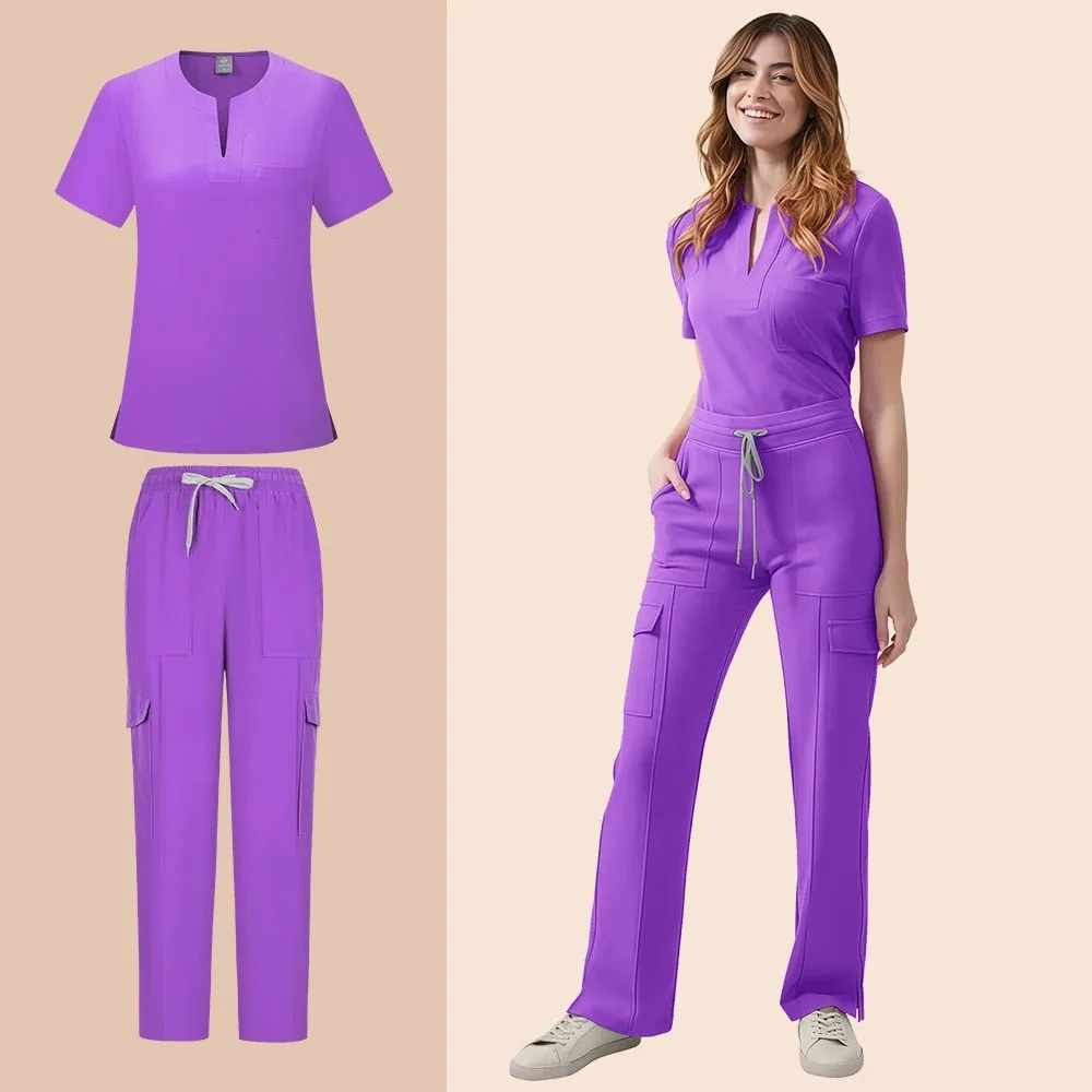 Medizinische Peelings-Uniform für Damen, Krankenschwester-Peeling-Set, Taschenoberteil + Hose, 2-teiliger Anzug, Krankenpflege, OP-Kleidung, Schönheitssalon, Arbeitskleidung
