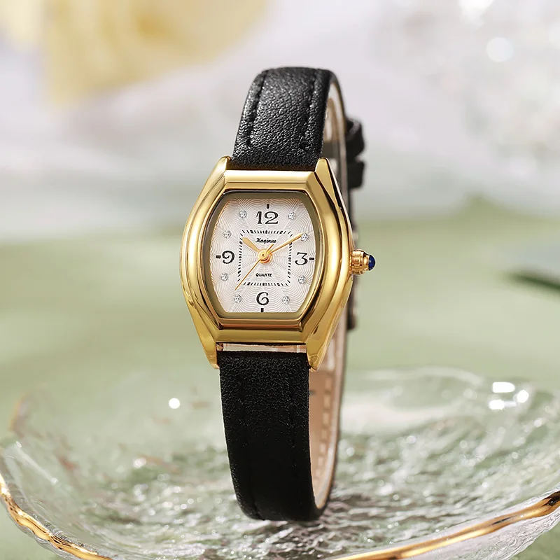 

Retro Barrel Shape Women Watch Leather Strap Mini Simple Quartz Wristwatch Student Ladies Daily Casual Dress Clock Jewelry Gift