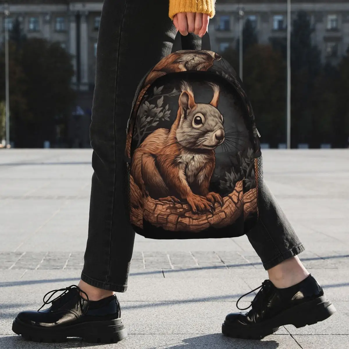 Adorable Squirrel Stands On A Tree Stump Backpack Student BookBag Kids School Bag Laptop Shoulder Bags for Boys Girls