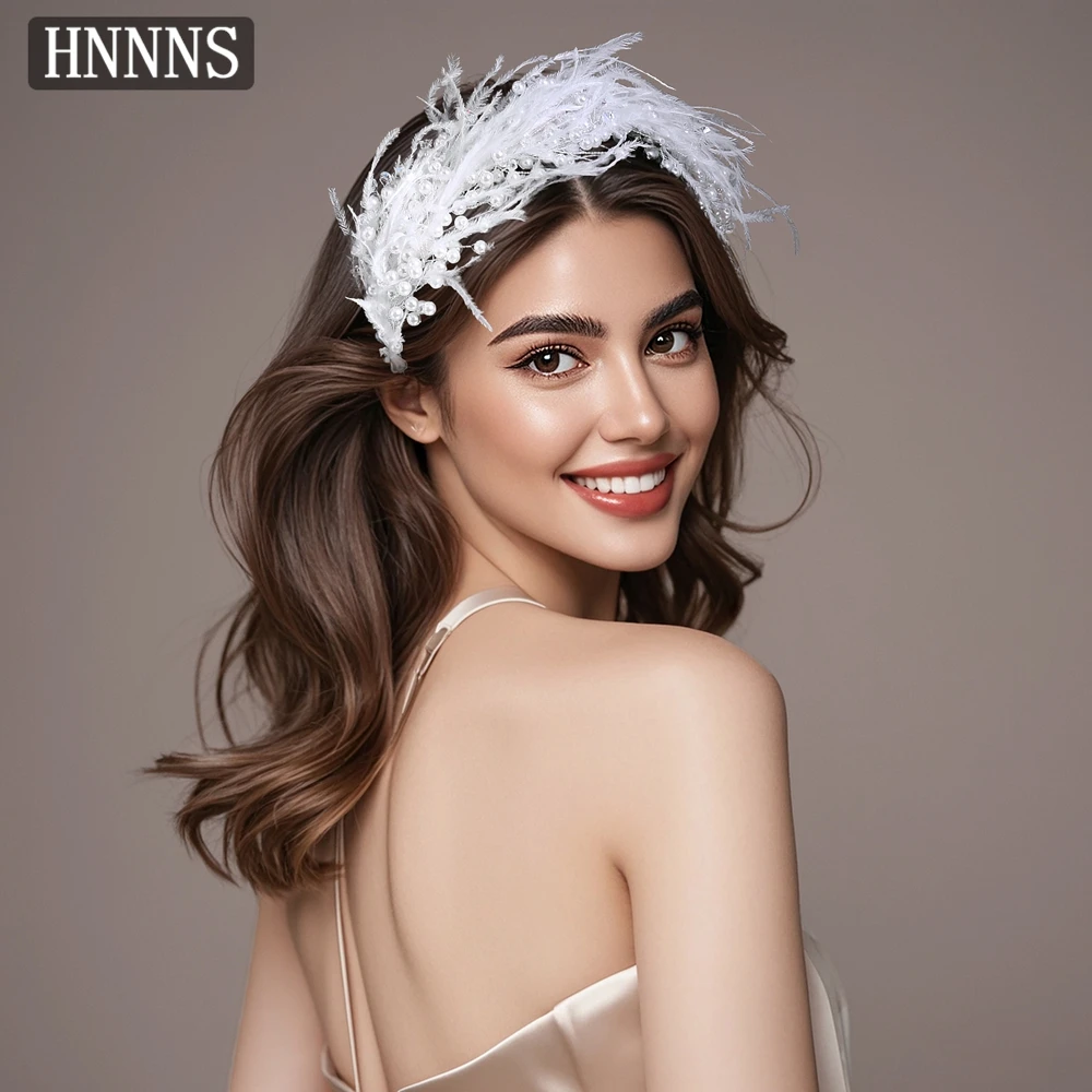 

TOPQUEEN French Style Bridal Wedding Fairy Headband Hand Woven Pearl Feathers Elegant Ladies Banquet Party Ball Headpiece YXA89