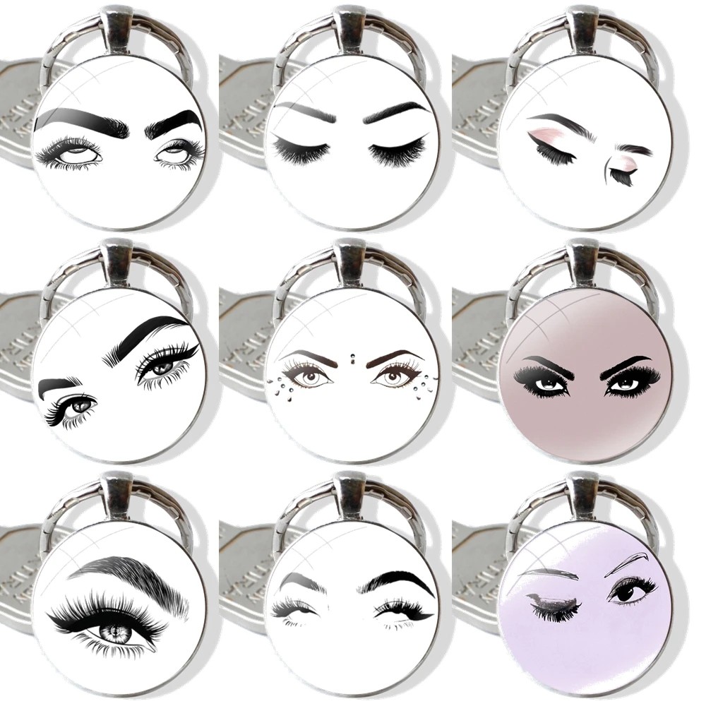 Eyelash And Eyebrow Drawing Keychain Handmade Glass Cabochon Key Ring Holder Pendant Key Chains