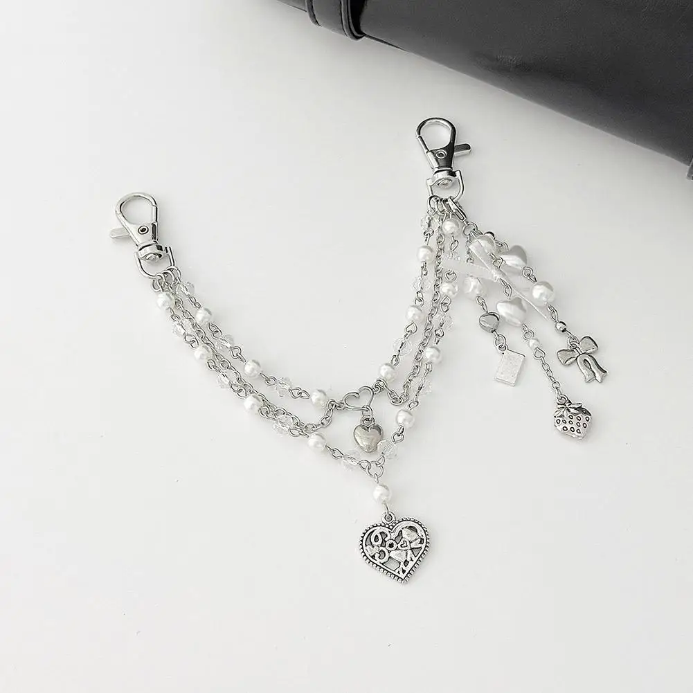 

Beaded Bag Chain Heart-shaped Bow Tassel Bag Chain Pants Accessories Chain Pendant Decoration Handbag Clothing DIY Personal Q8T0