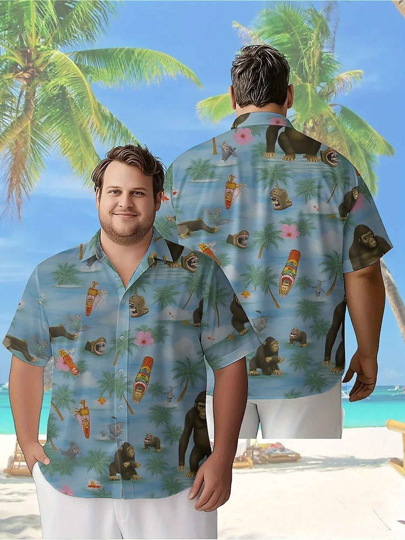 Men's Plus Size Hawaiian Shirts Gorilla Theme Pattern,Premium Comfort Youth Clothes,Y2K Tops
