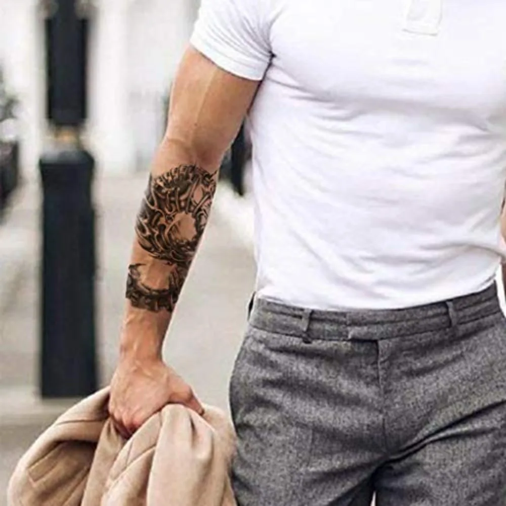 8 Sheets Mechanical Tattoo for Men Black Tattoos for Men Tatuajes Temporales Men Body Art Stickers Realistic Fake Tattoos