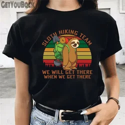 Sloth Hiking Team Funny Women T-shirt Girl Harajuku 90S AnimalTops Tee Female Clothes,Drop Ship