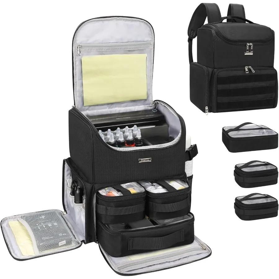 

Large Travel Case Backpack for Tattoo Artists with 3 Clear Compartments Adjustable Dividers EasytoClean Lining Ideal for Stenci