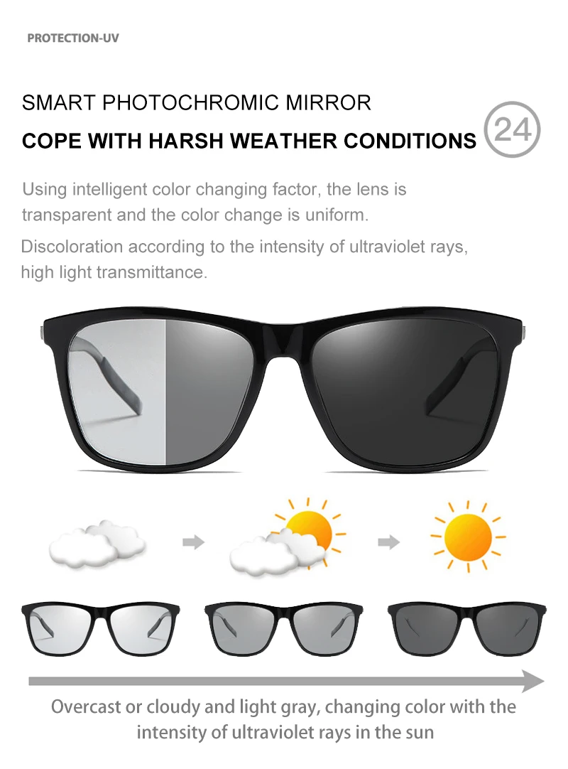 Luxus Quadratische Photochrome Sonnenbrille Männer Frauen Klassische Schwarz Polarisierte Sonnenbrille Männlich Hohe Qualität Chameleon Driving Shades – Detail 3