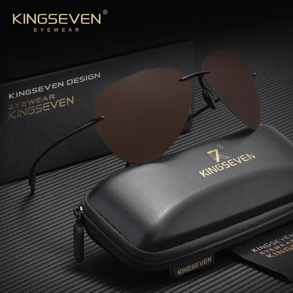 KINGSEVEN ريترو الذكور الطيار النظارات الشمسية بدون إطار العصرية الرجال النساء السفر القيادة الاستقطاب UV400 الكلاسيكية خفيفة النظارات