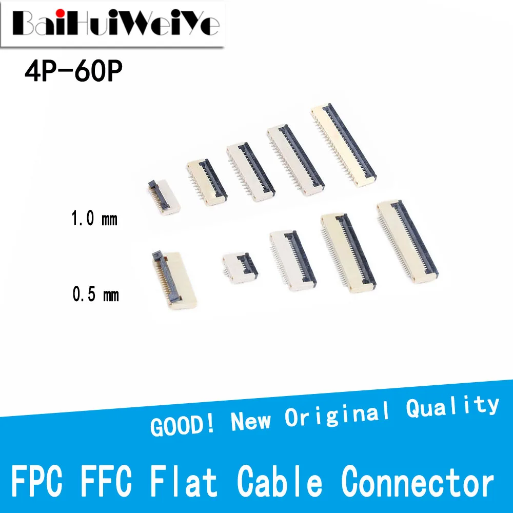 10PCS 0.5mm/1mm Pitch Under Clamshell Socket FPC FFC Flat Cable Connector 4P 5P 6P 8P 10P 12P 14P 16P 20P 22P 24P 30P 40P 60P