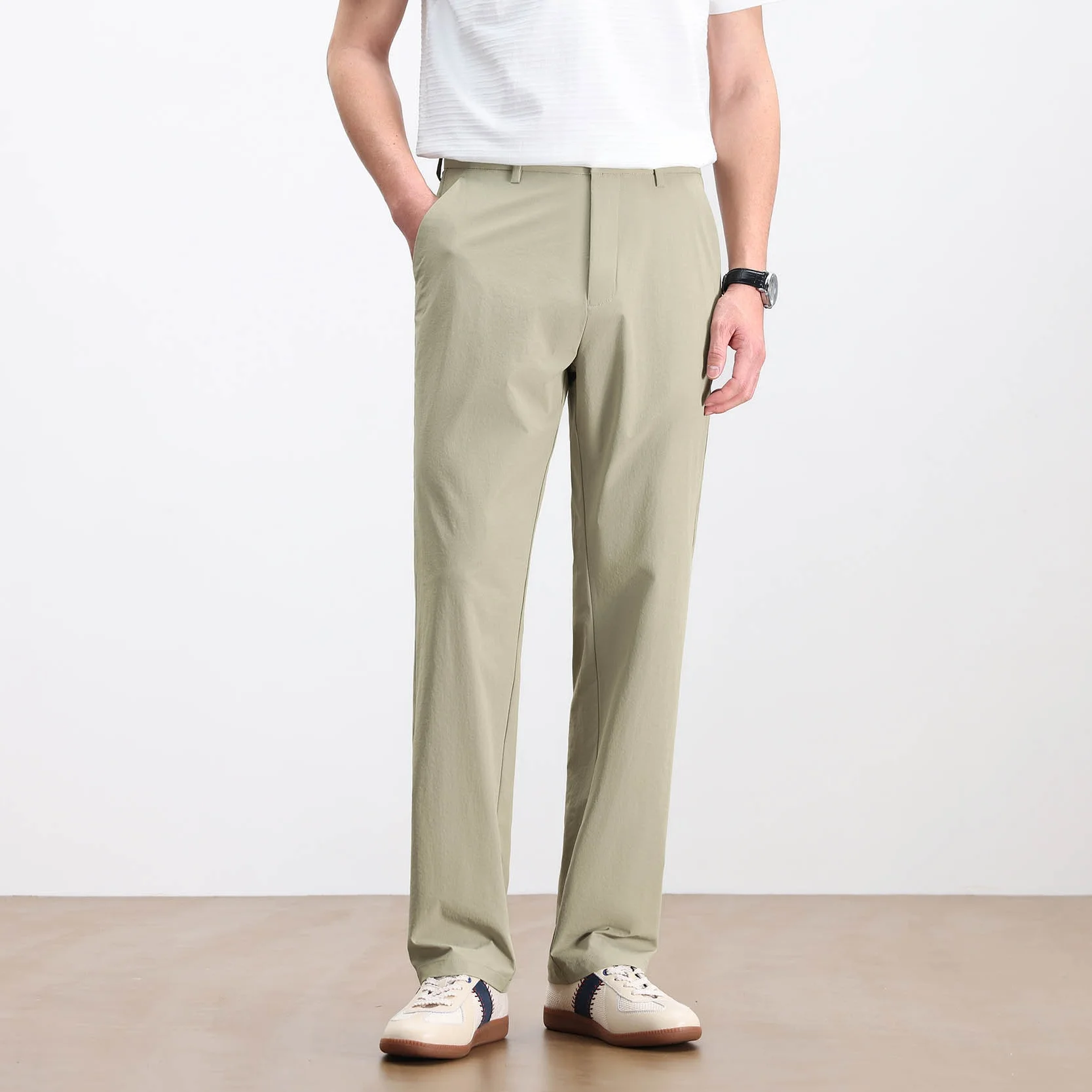 2026 Summer Brand Breathable Comfortable Lightweight Elastic Men's Slim Straight Pants Business Casual Mid-High Waist trousers