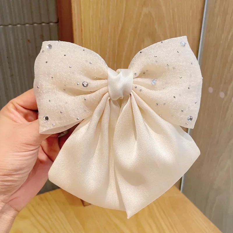 Korean Fashion Rhinestone Bow Hairpin Sweet Hair Accessories Female Ponytail Clips Headpiece Hair Accessories for Womeni-Remiel