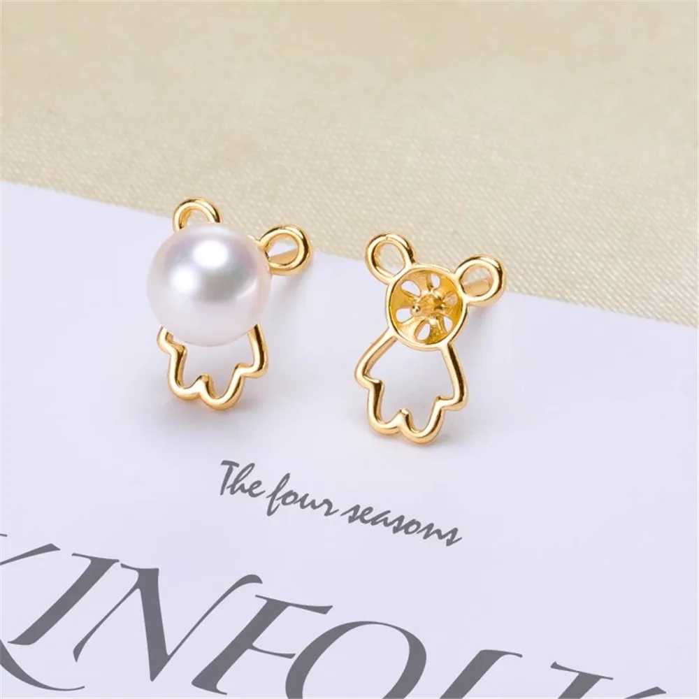 

DIY Pearl Accessories S925 Sterling Silver Pearl Earrings with Empty Bracelet Bear Earrings Fit 4-6 Mm Round Flat Beads E075