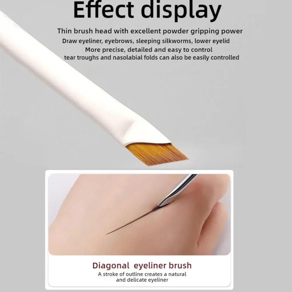 Women Broom Eyeliner Brush Ultra Thin Fine Angle Flat Eyebrow Brush Under The Eye Makeup Brushes Precise Detail White Brush