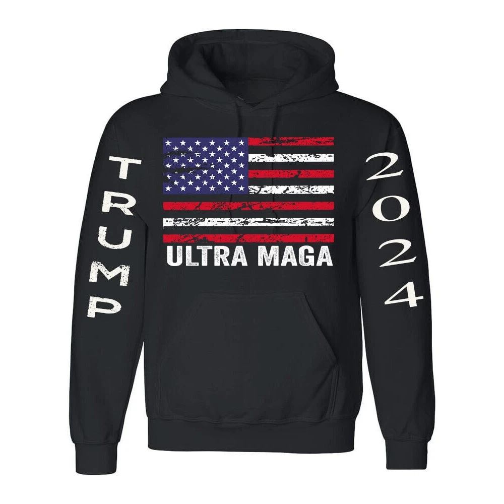 NEW! TRUMP 2024 USA Flag Ultra Maga Patriotic T-Shirts Hoodies XS-3XL Autumn and Winter Long-sleeved Fashion Streetwear