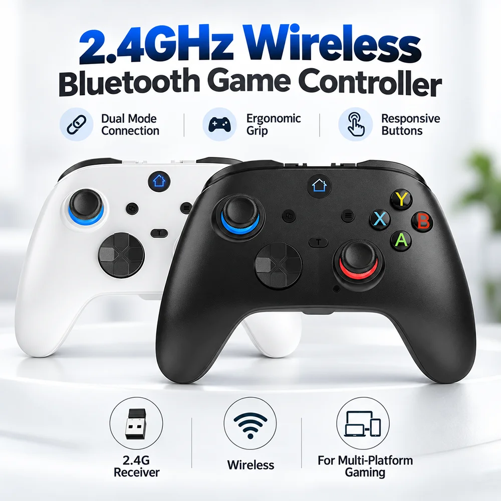 2 4GHz Wireless Game Controller Bluetooth Gamepad Dual Vibration Turbo Ergonomic Joystick USB Receiver for PC Gaming Gift