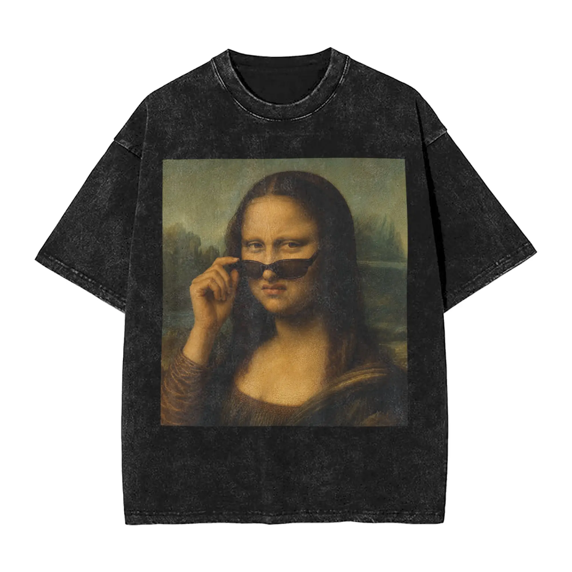 Disgusted Judgmental Look Mona Lisa with Sunglasses T-Shirt Summer Streetwear T Shirts Cotton Tee Shirt Men Short Sleeve Clothes