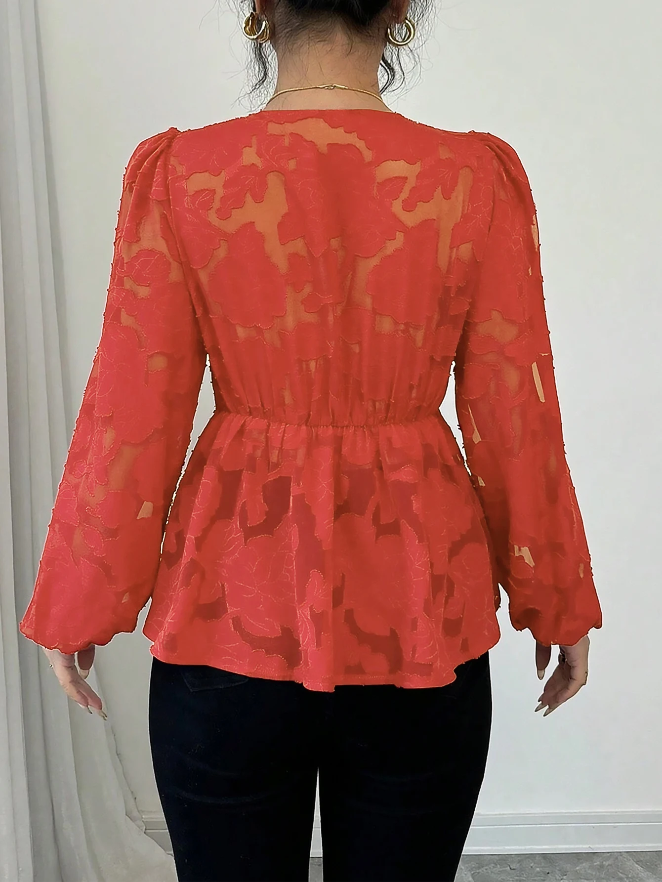 Autumn Winter Blouses 2025 Women's Mature Vibe Full Print Long Sleeve Round Neck Fitting Slim Casual Blouses