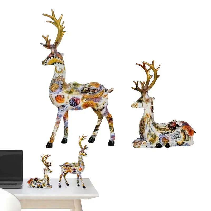 

Deer Figure Decor Set Of 2 Desktop Reindeer Decor Sitting Standing Table Reindeer Decorations Resin Reindeer Animal Crafts For