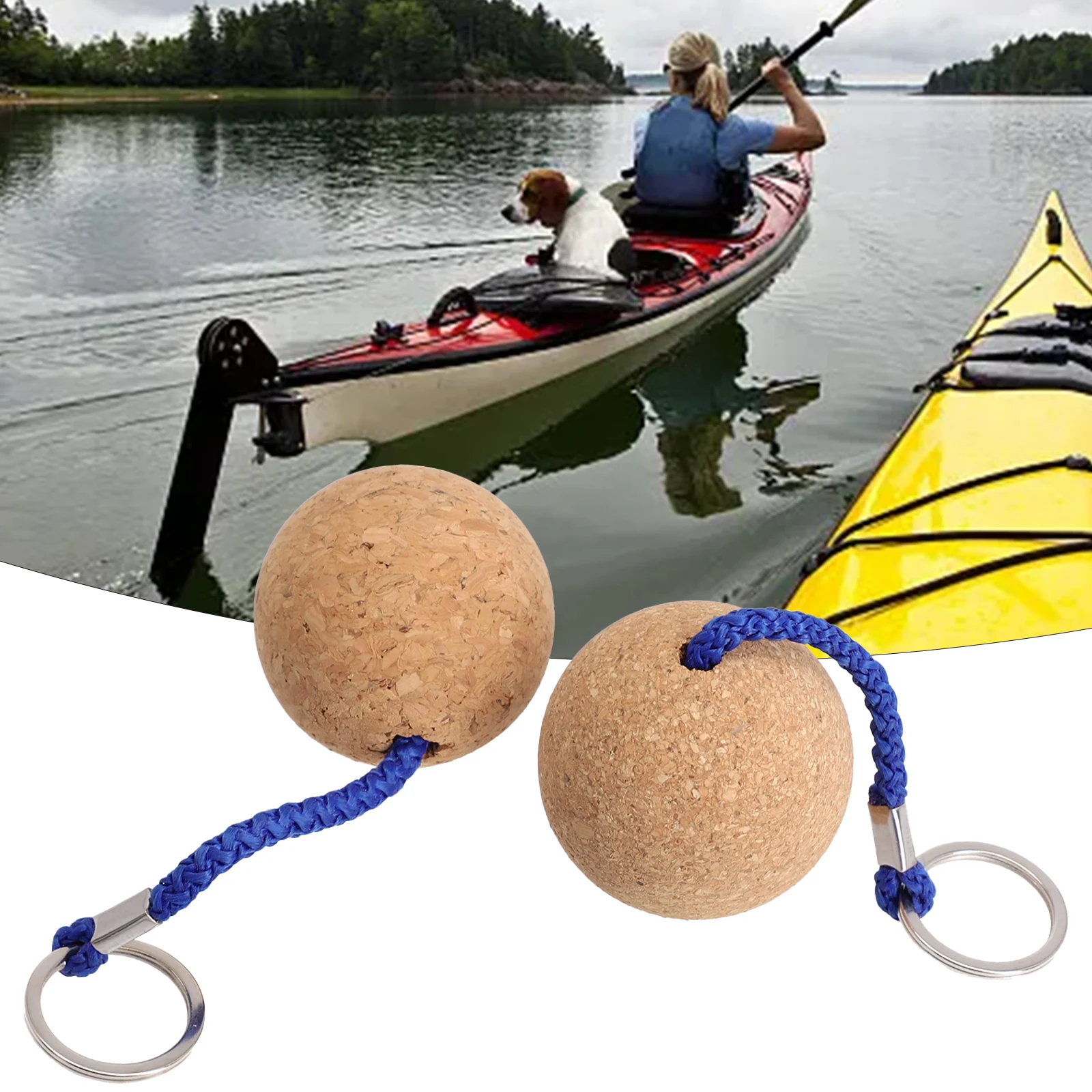 2-Pack 50mm Floating Cork Ball Key Ring Sailing Boat Float Buoyant Rope Ultraweight Wooden Keychain Keyring For Kayak Parts