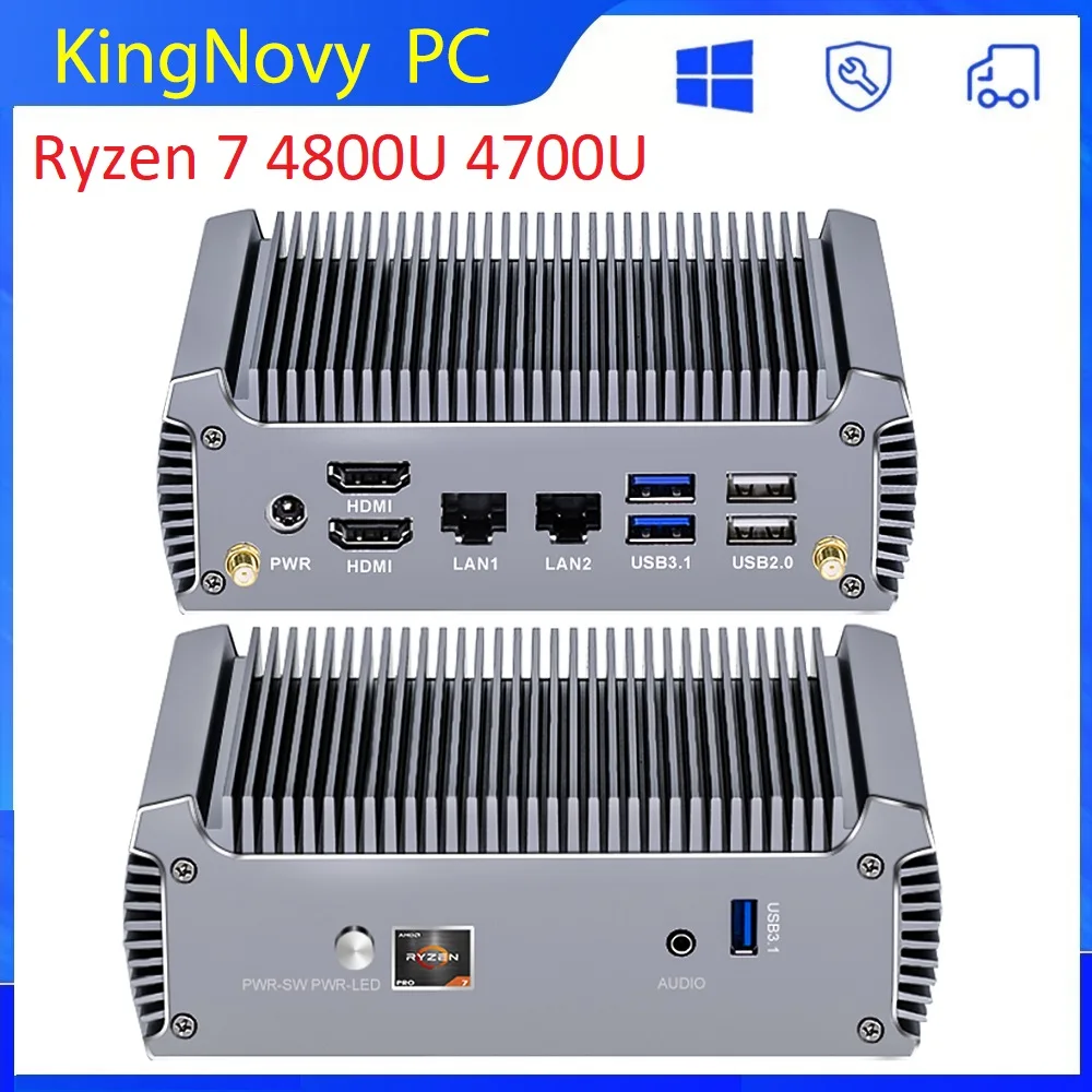 Kingnovy Fanless AMD Mini PC Ryzen 7 4800U 4700U Barebone Desktop Gaming PC Computer 4K Dual HD Windows 11/10 HTPC WiFi6 BT5.2