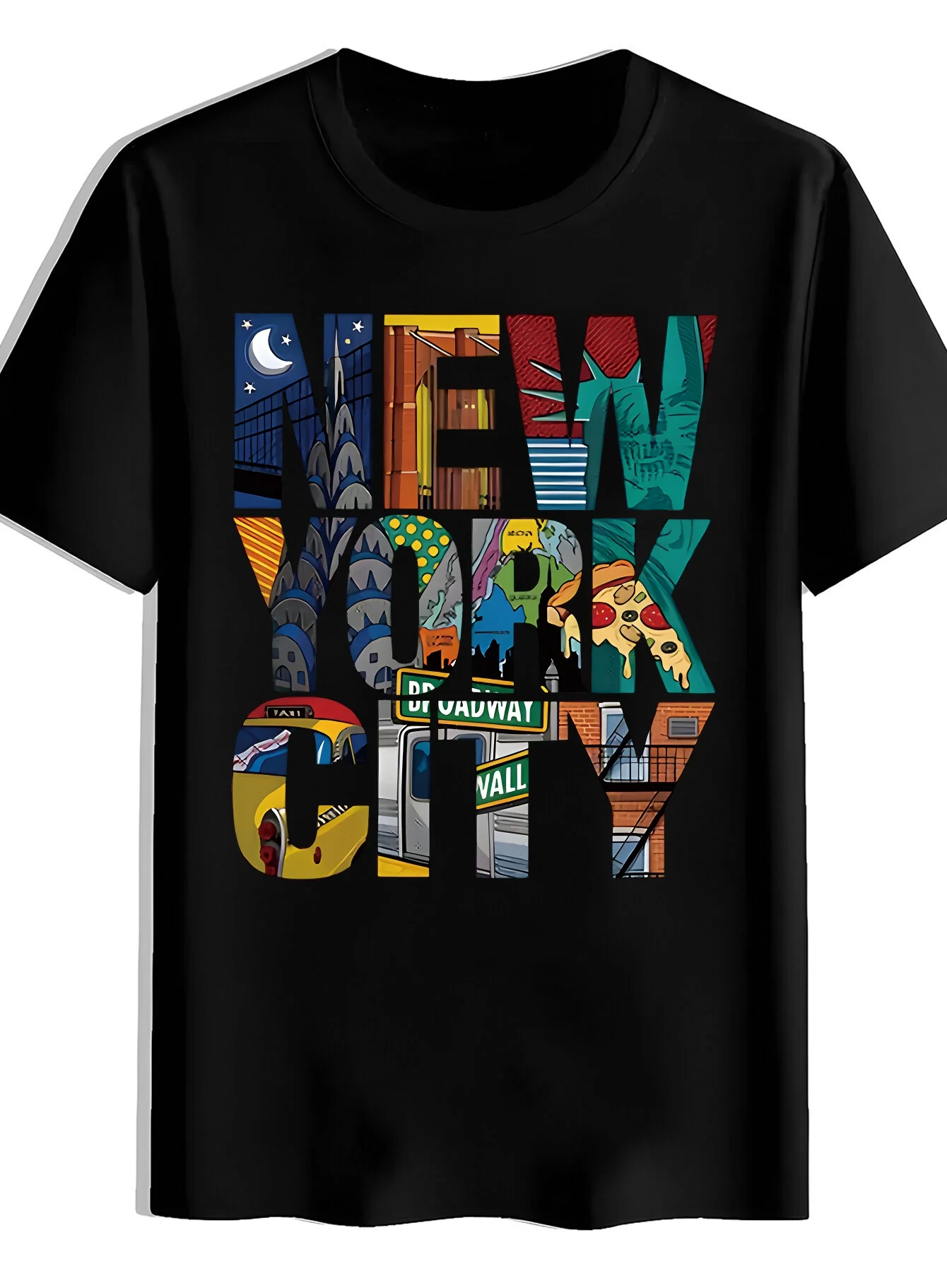 Men's Casual Crew Neck T-Shirt with Moon Skyscraper Print, Soft and Comfortable Wrinkle-Resistant Top, Machine Washable and Anti-Pilling, Quick-Drying and Easy to Care for, High-Value Short Sleeve T-Shirt, Wear-Resistant and Retains Shape