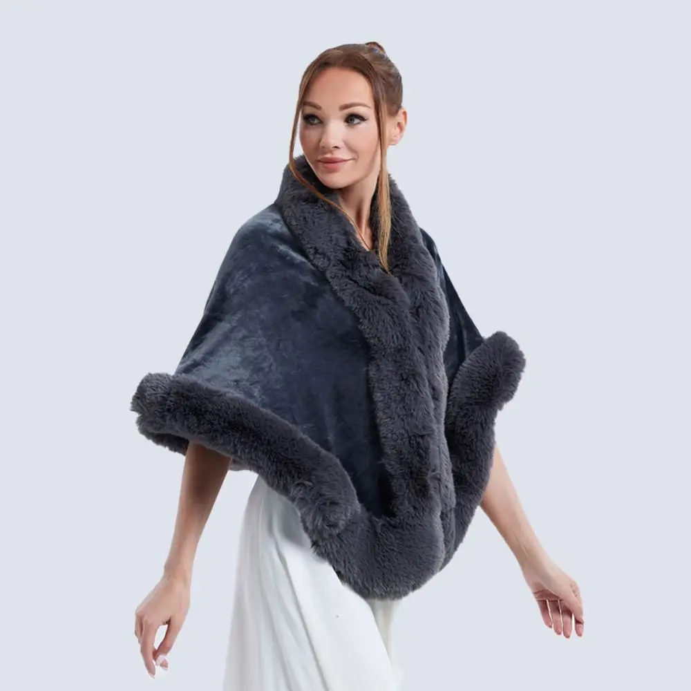 Fashion Winter Warm Plush Shawl Thicken Coat Faux Fur Collar Shawl Cloak Outer