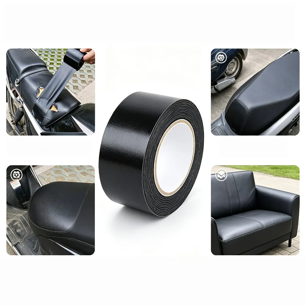 Black Motorcycle Seat Repair Tape Waterproof Self Adhesive Leather Patch for E-bike Sofa Car Seat Tears Holes Quick Fix
