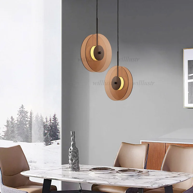 Glass Disc Pendant Lamp Horizontal Veritical Disk LED Suspension Light Cafe Bedside Bar Counter Metal Hanging Ceiling Chandelier