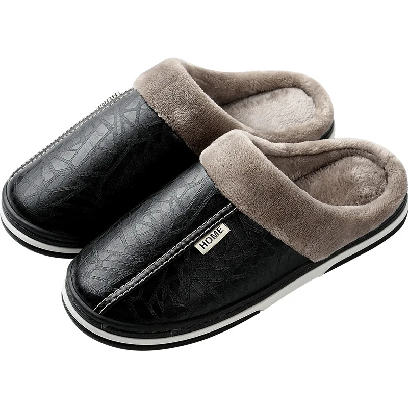 Big Size 50 51 Men Winter Warm Slippers Waterproof Women Indoor Thick Plush Slides Casual Couples Non Slip Flats Bedroom Shoes