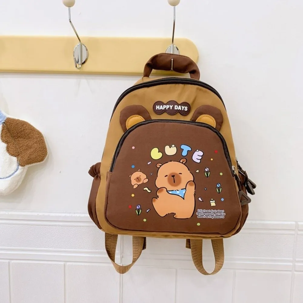 Cute Cartoon Capybara Backpack Large Capacity Lightweight Capybara School Bag Nylon Multi-pockets Kindergarten Backpack