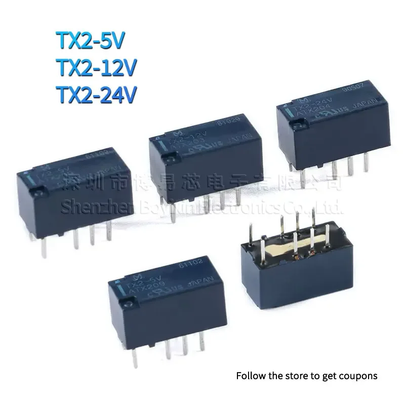 1 piece/batch original and authentic signal relay TX2-5V TX2-12V TX2-24V two open and two closed 2A 8 pins