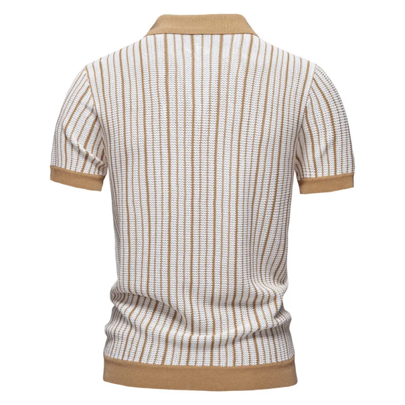 

2025Summer new men's short-sleeved knitwearPOLOStriped Fashion BusinessPoloMen's Shirt
