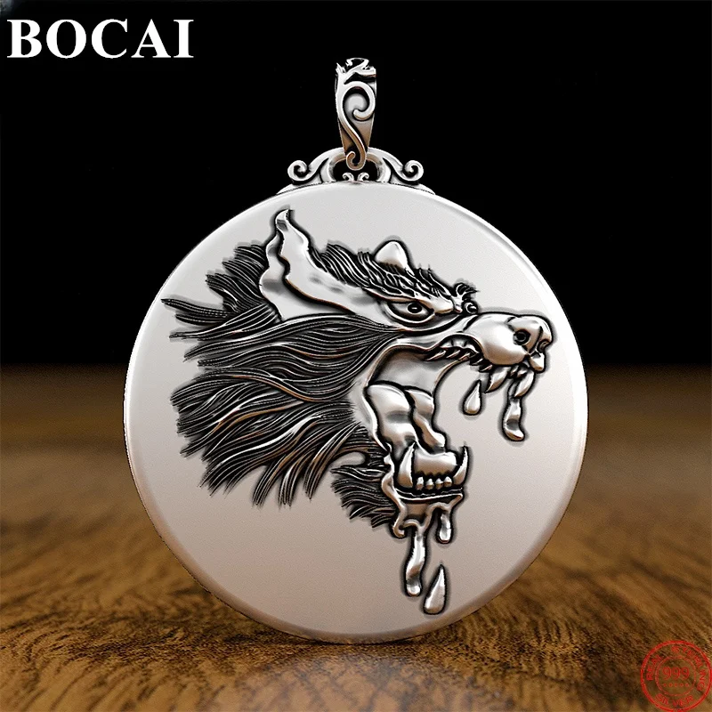 

BOCAI S999 Sterling Silver Pendants for Women Men New Fashion Relief Domineering Wolf Head Punk Jewelry Free Shipping